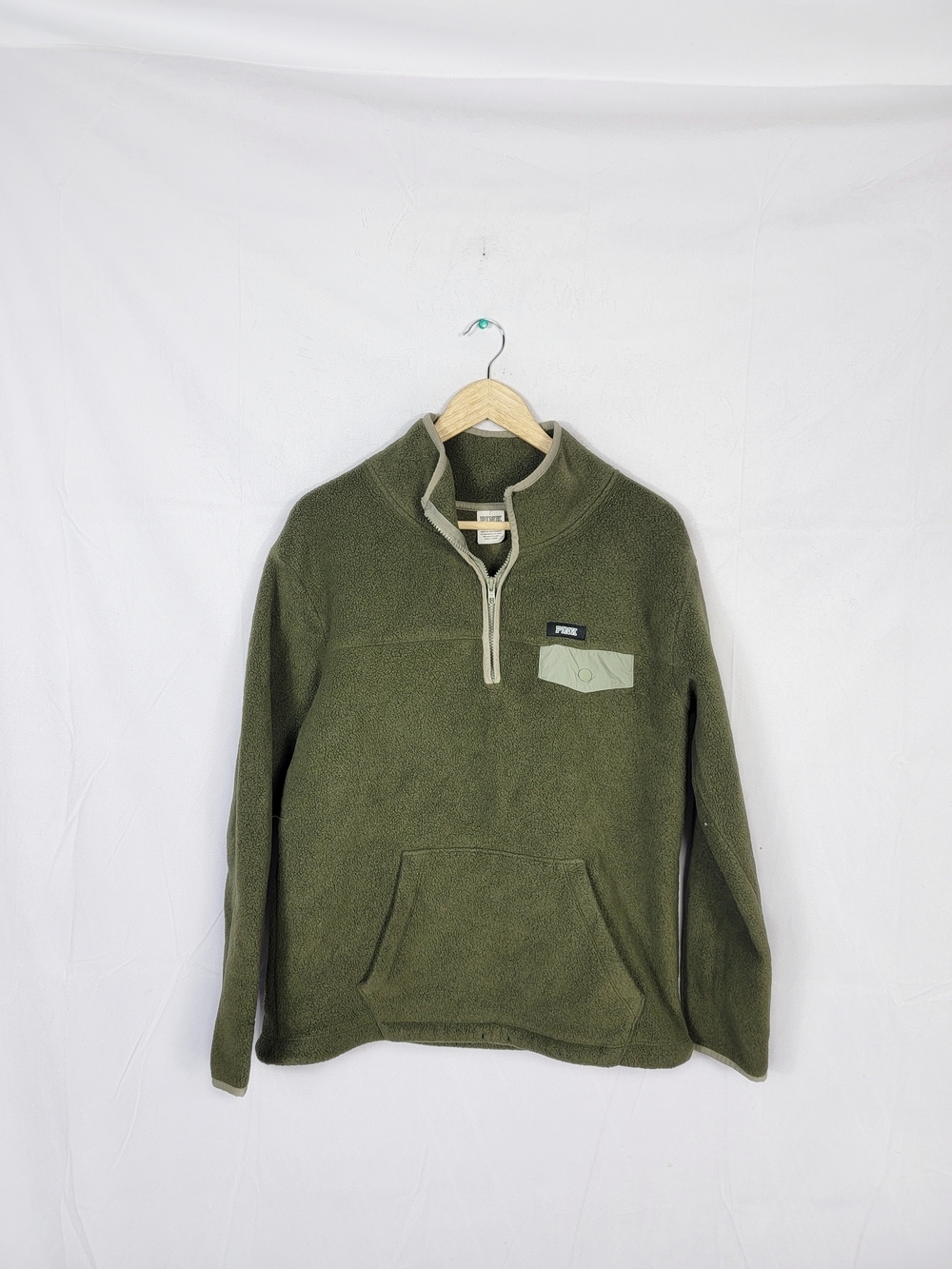 Medium PINK Victoria's Secret Olive Green Quarter Zip Fleece Pullover